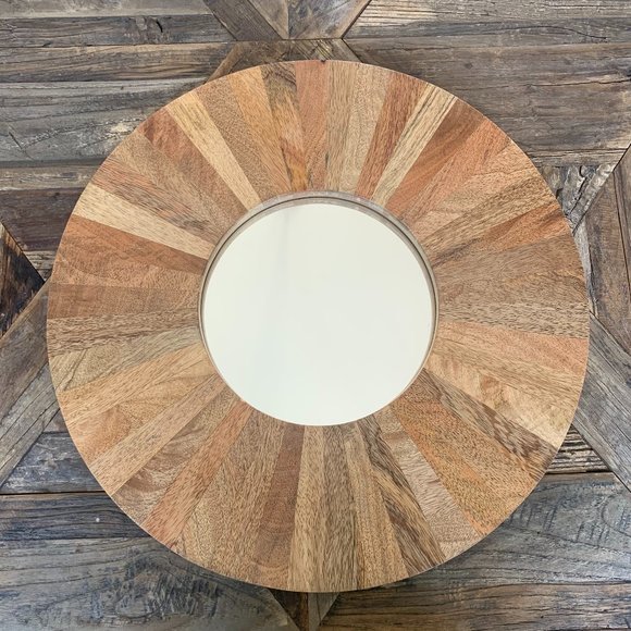 Round Reclaimed Wood Mirror | Circular | 17.8" Dia - Picture 1 of 12